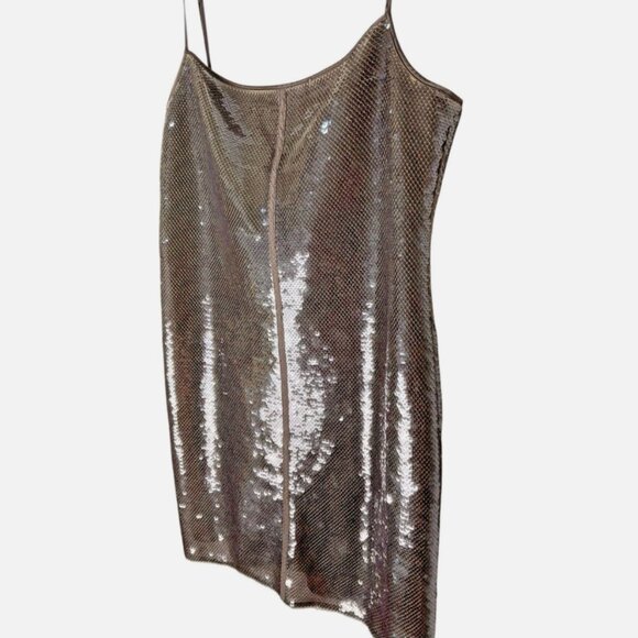 A.L.C. Dani Dress Mini Sleeveless Sequin Smoke Brown Size Large - Picture 6 of 7